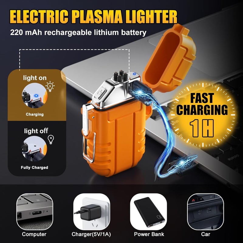 LCFUN 3 Pack Waterproof Lighter Windproof Torch Lighters Butane Refillable, Electric Dual Arc Lighters USB Rechargeable Flameless Plasma Lighter Camping Hiking Survival Tactical Gear Gadgets for Men - Image 5